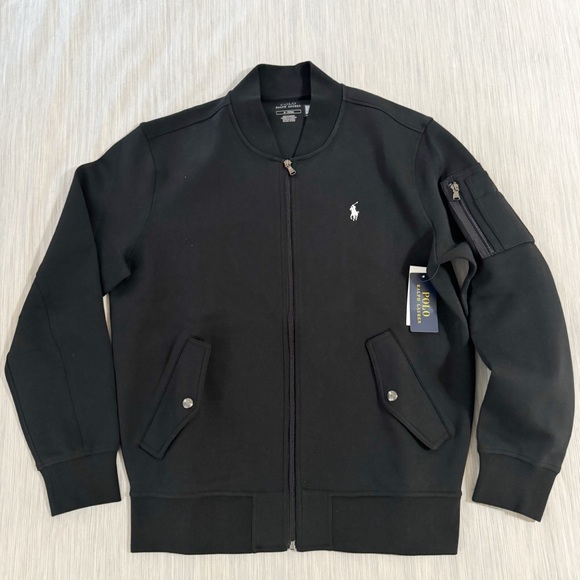 Polo Ralph Lauren Black Double-Knit Bomber Jacket White Pony - Picture 2 of 16